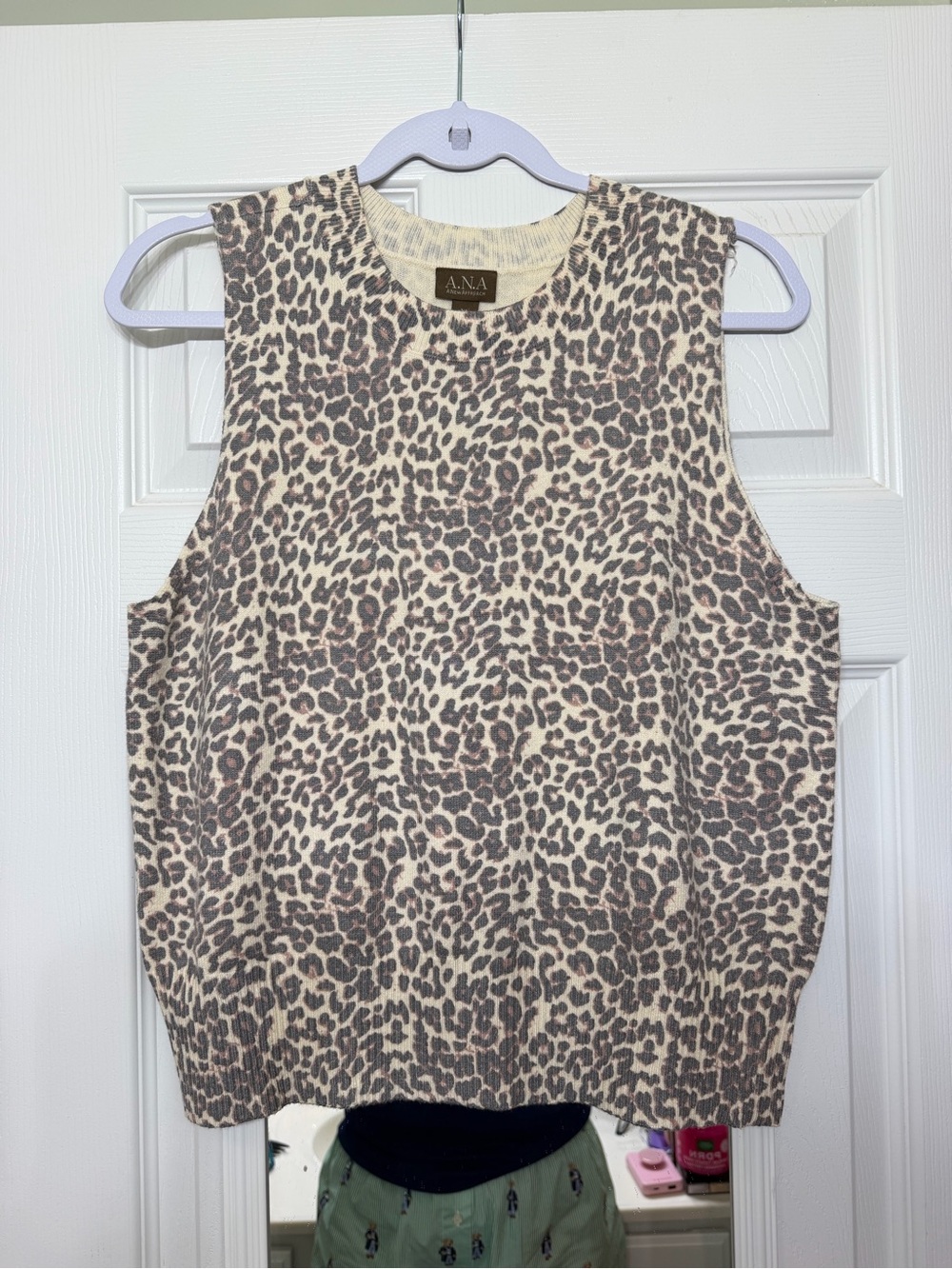 a.n.a Cream and Brown Leopard Print Knit Tank NWT